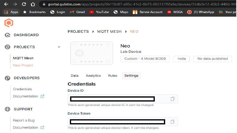 Qubitro Device Portal