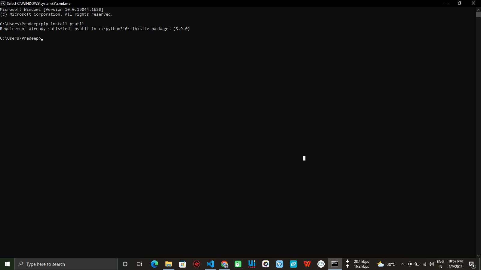 📷"pip install psutil"